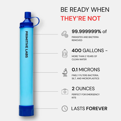 Clarixa Primitive Labs - HYDRA-X1 EMERGENCY WATER FILTER STRAW (400 GAL)